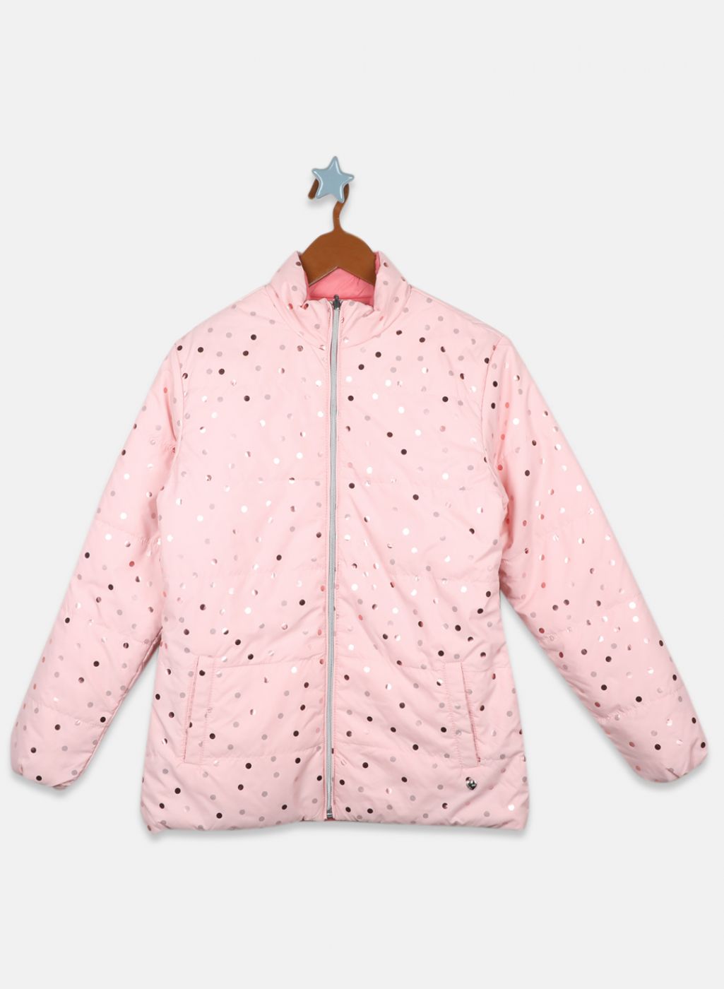 Girls Pink Reversible Printed Jacket