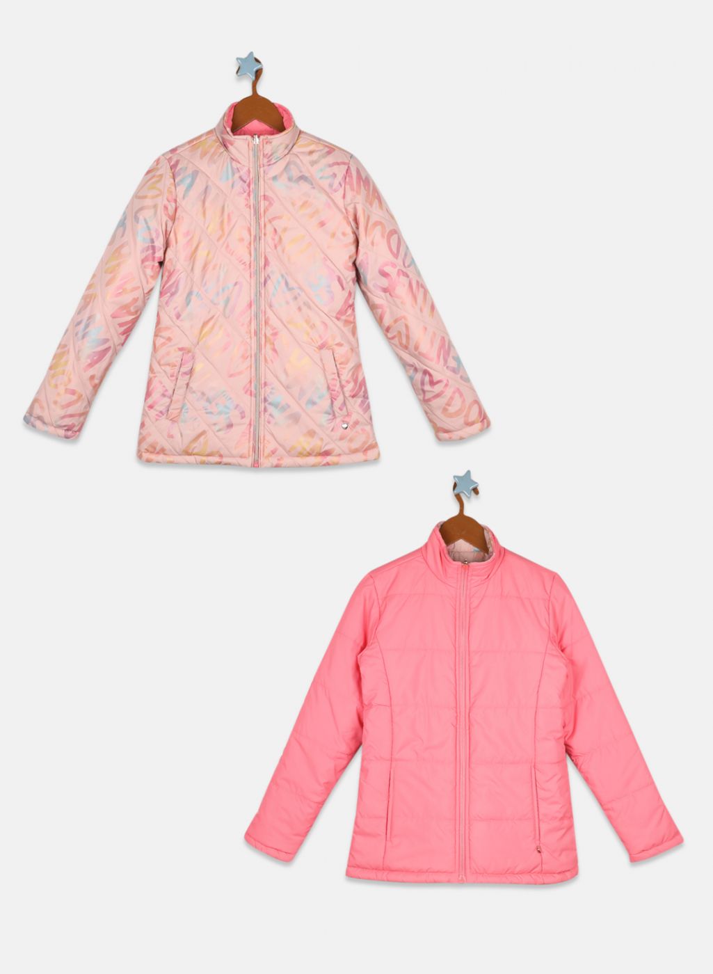 Girls Pink Printed Jacket