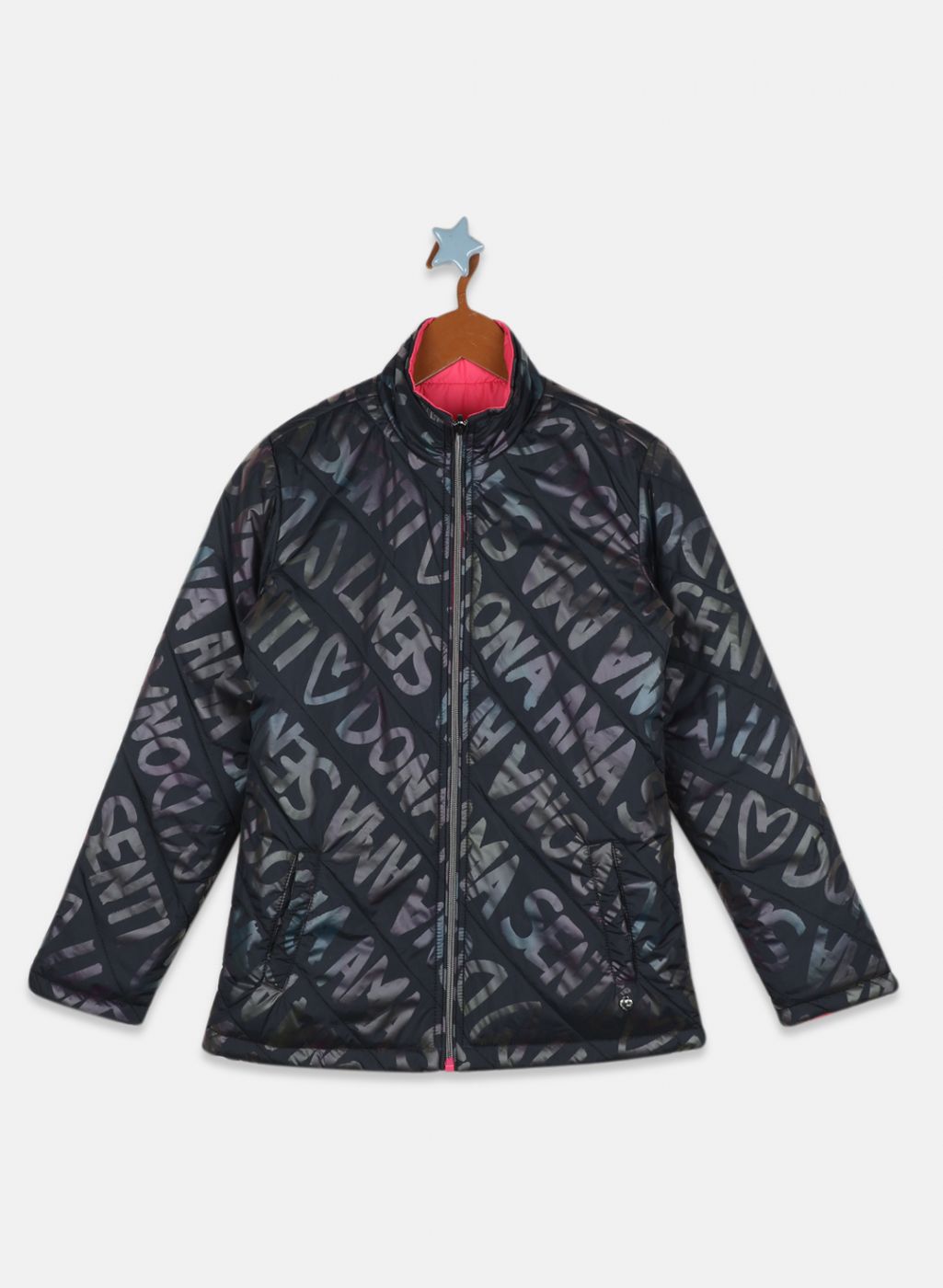 Girls Black Printed Jacket