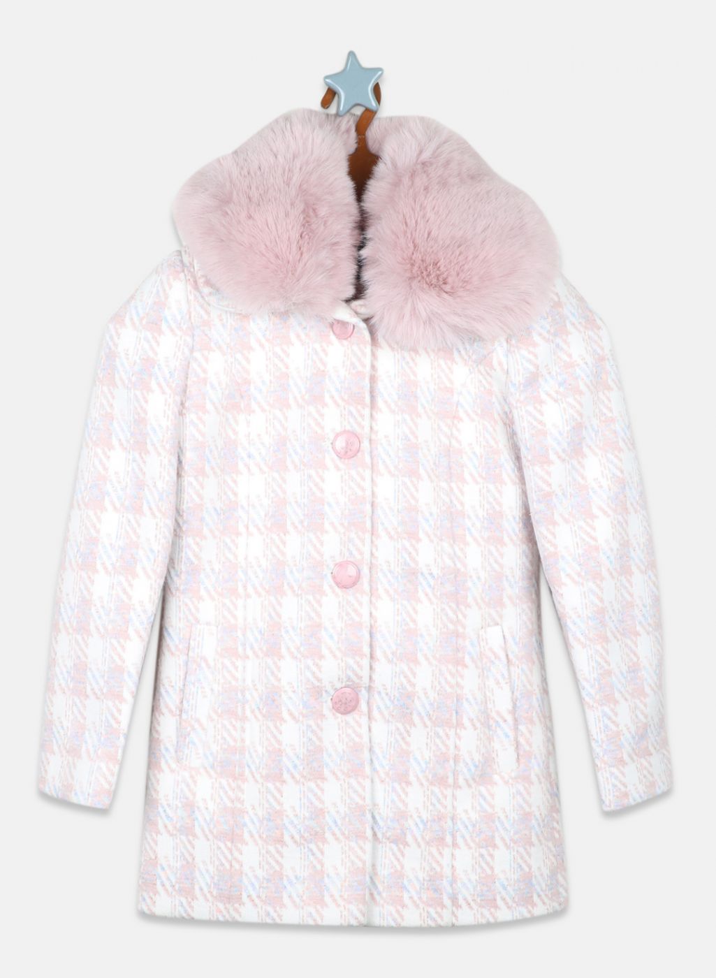 Girls Pink Check Coat