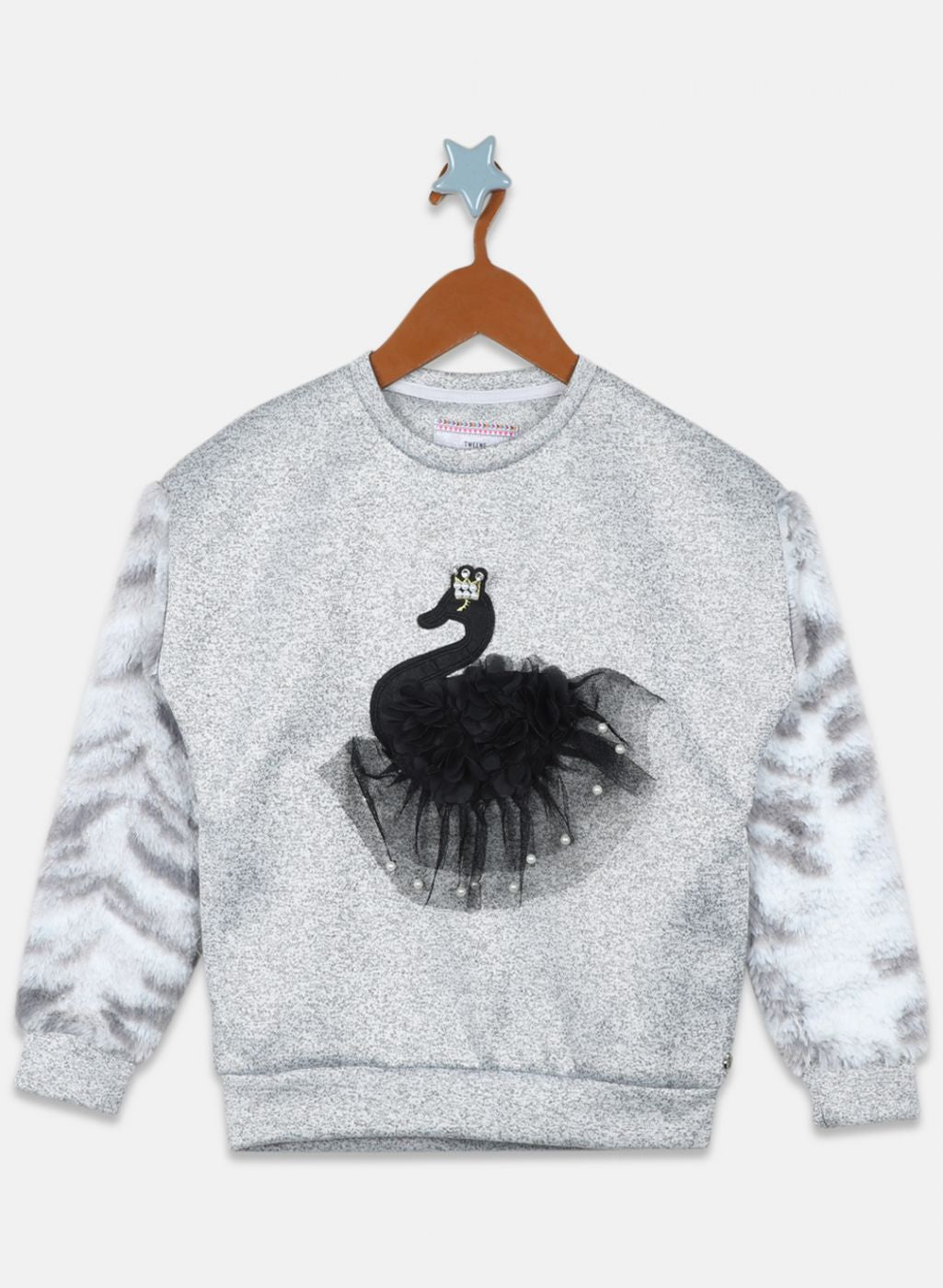 Girls Grey Printed Sweatshirt