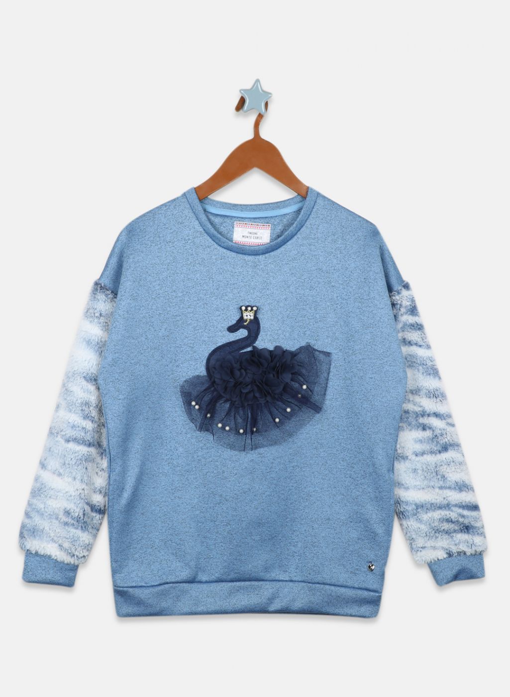 Girls NAvy Blue Printed Sweatshirt