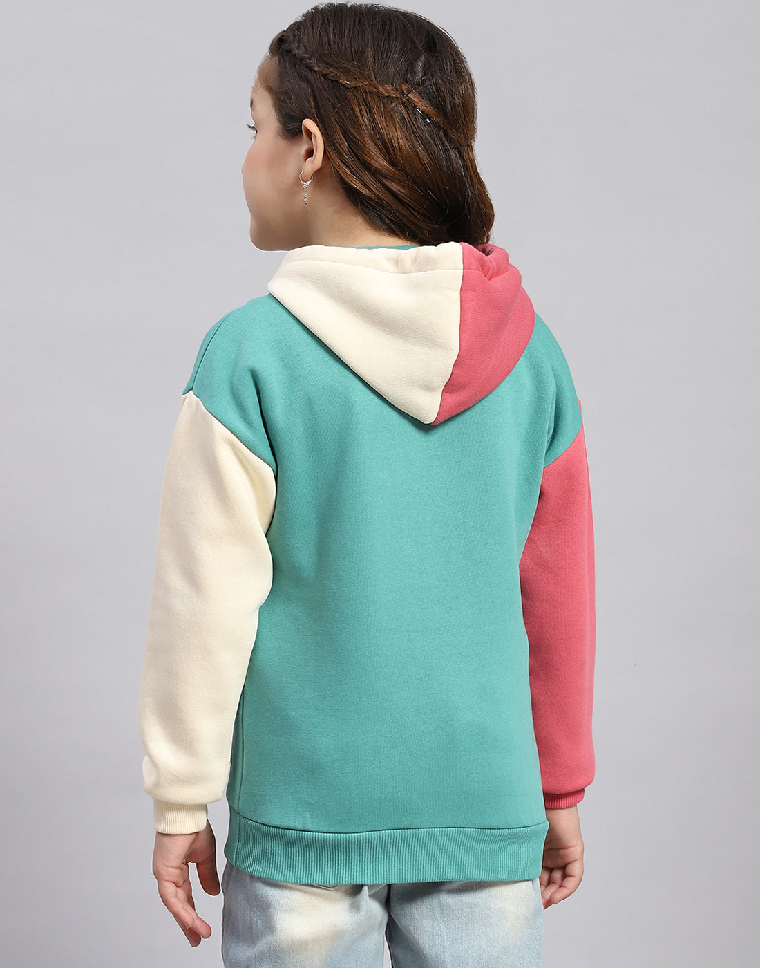 Girls Turquoise Blue Printed Hooded Full Sleeve Sweatshirt
