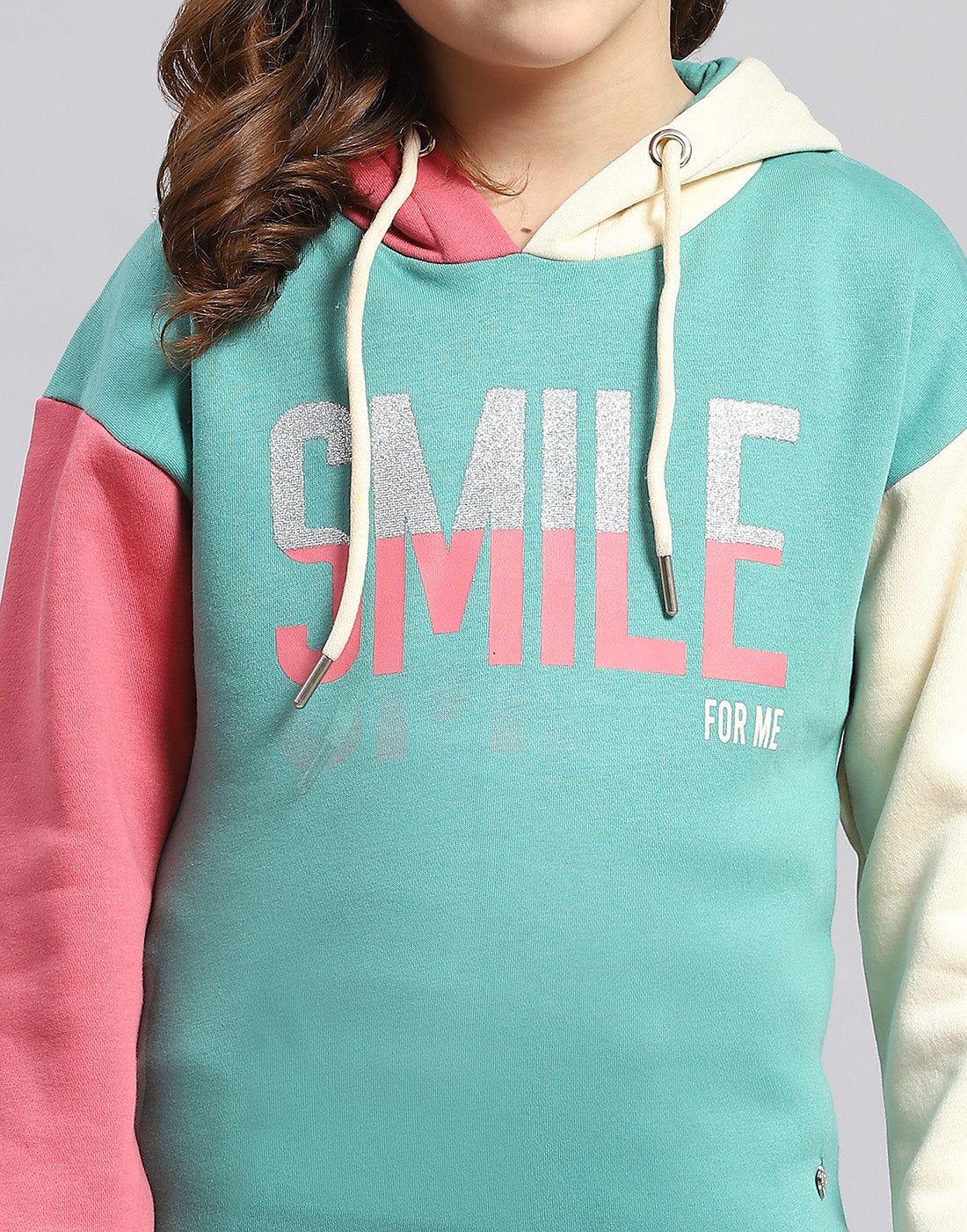 Girls Turquoise Blue Printed Hooded Full Sleeve Sweatshirt