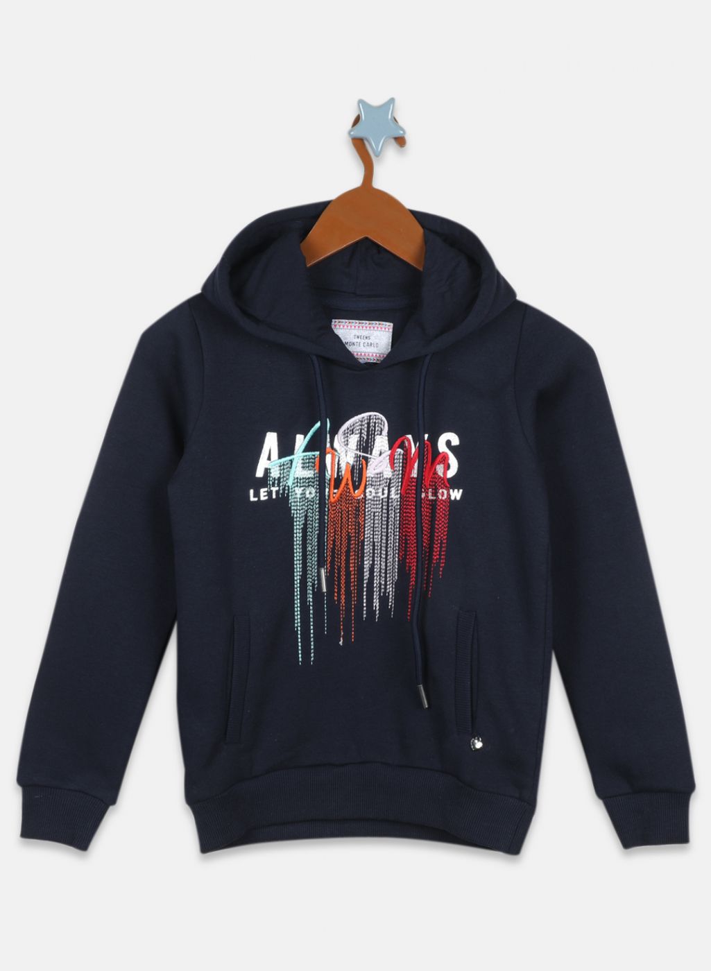 Girls NAvy Blue Embroidered Sweatshirt