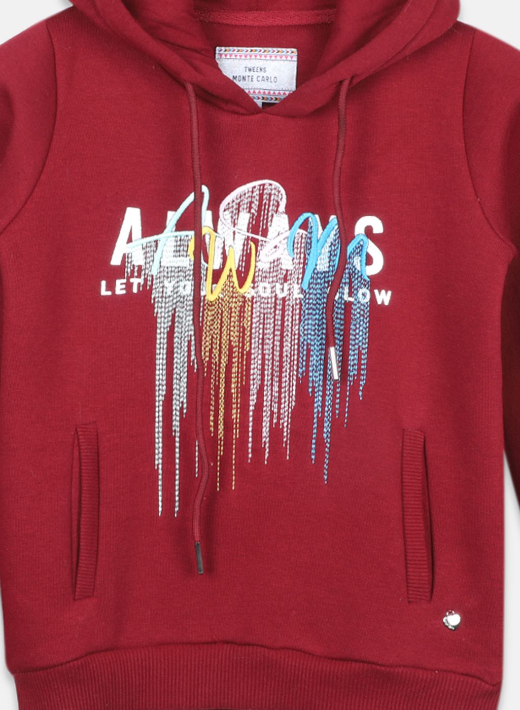 Girls Maroon Embroidered Sweatshirt