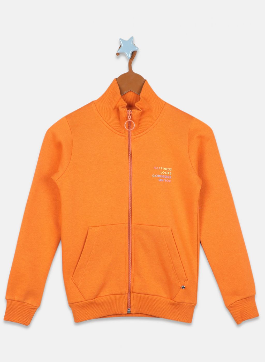Girls Orange Solid Sweatshirt
