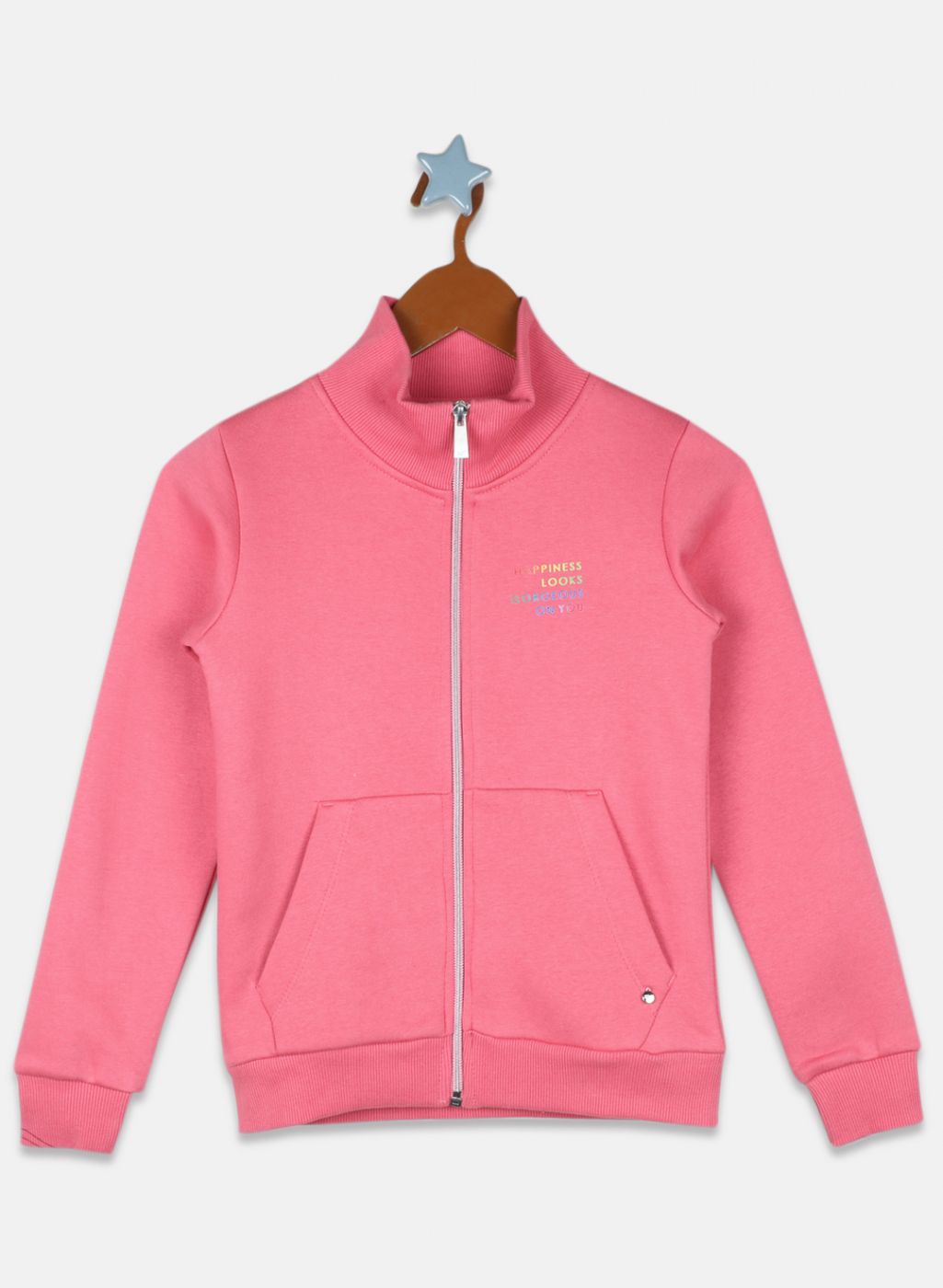 Girls Coral Pink Solid Sweatshirt