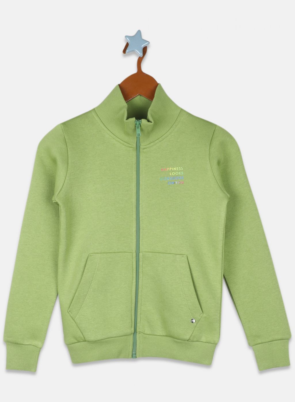 Girls Green Solid Sweatshirt
