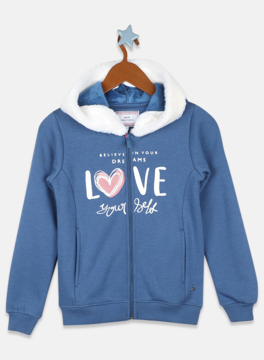 Girls Blue Printed Sweatshirt
