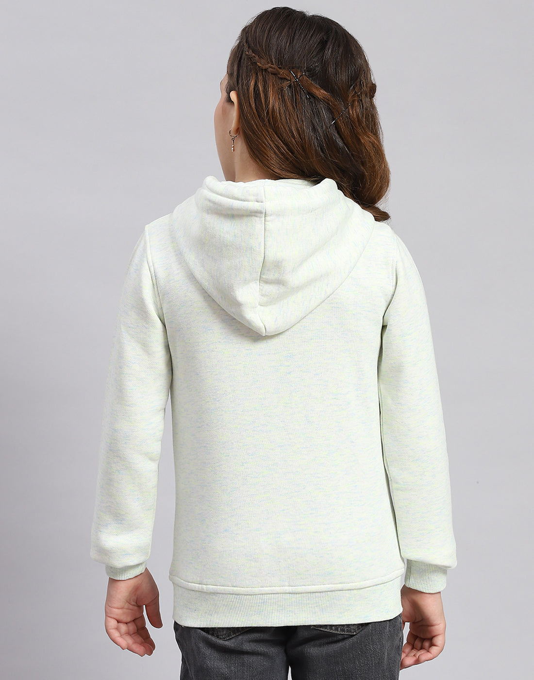 Girls Blue Printed Hooded Full Sleeve Sweatshirt