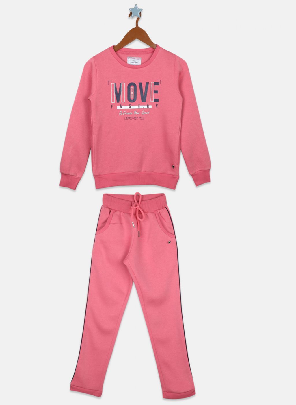 Girls Pink Printed Tracksuit