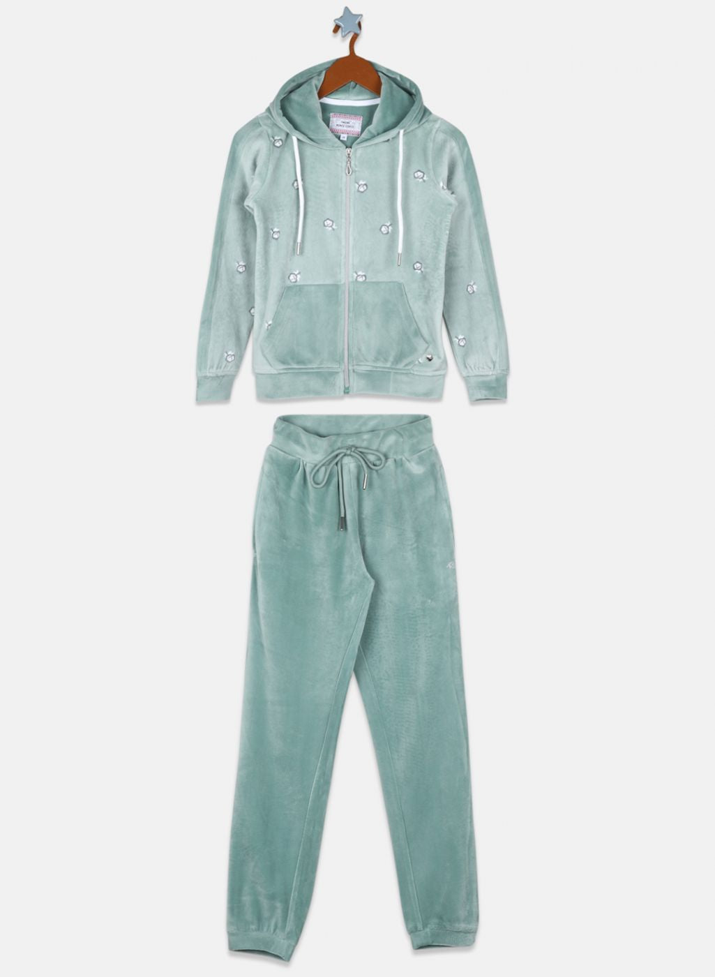 Girls Green Printed Tracksuit