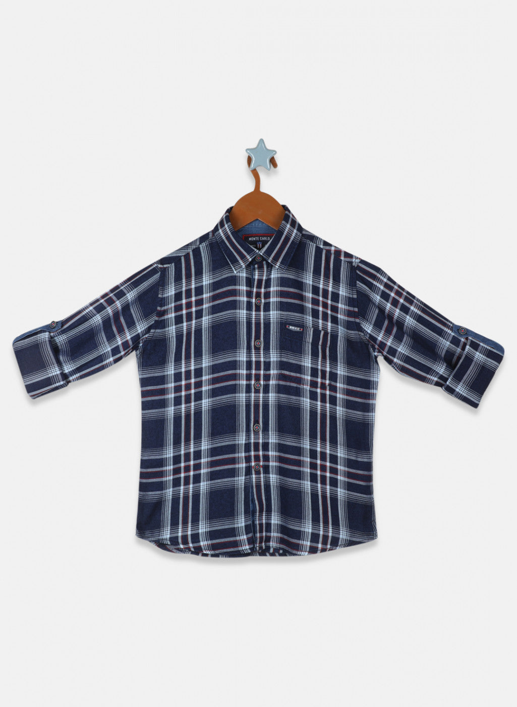Boys Double Pocket Checkered Shirt Emerald Navy