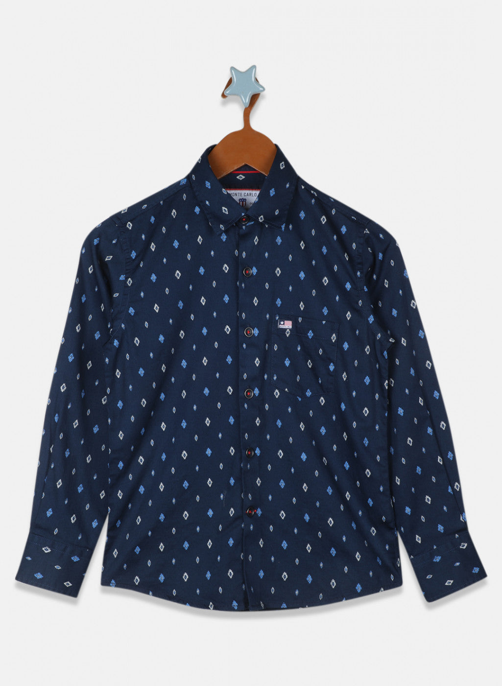 Boys Navy Blue Printed Shirt