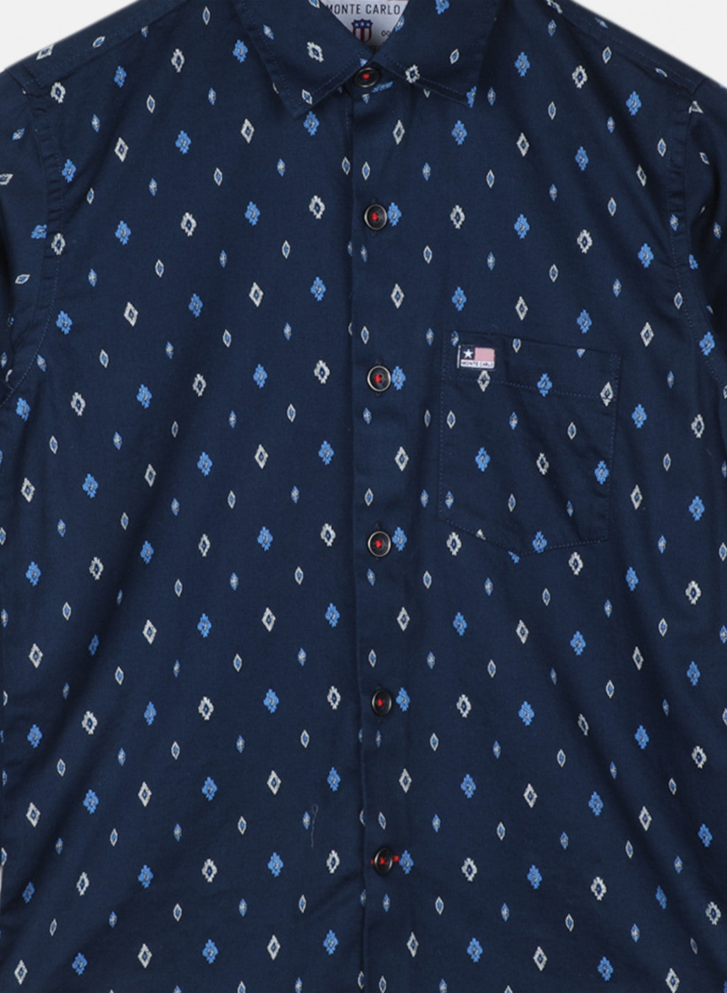 Boys Navy Blue Printed Shirt