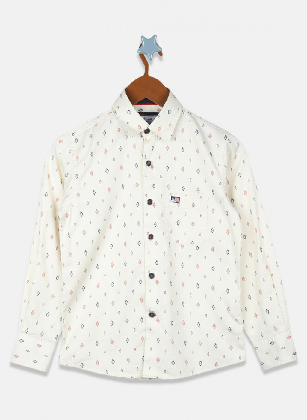 Boys Off White Printed Shirt