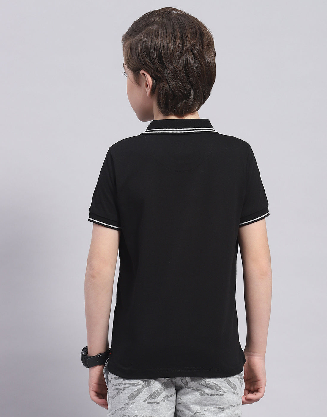 Boys Black Solid Polo Collar Half Sleeve T-Shirt