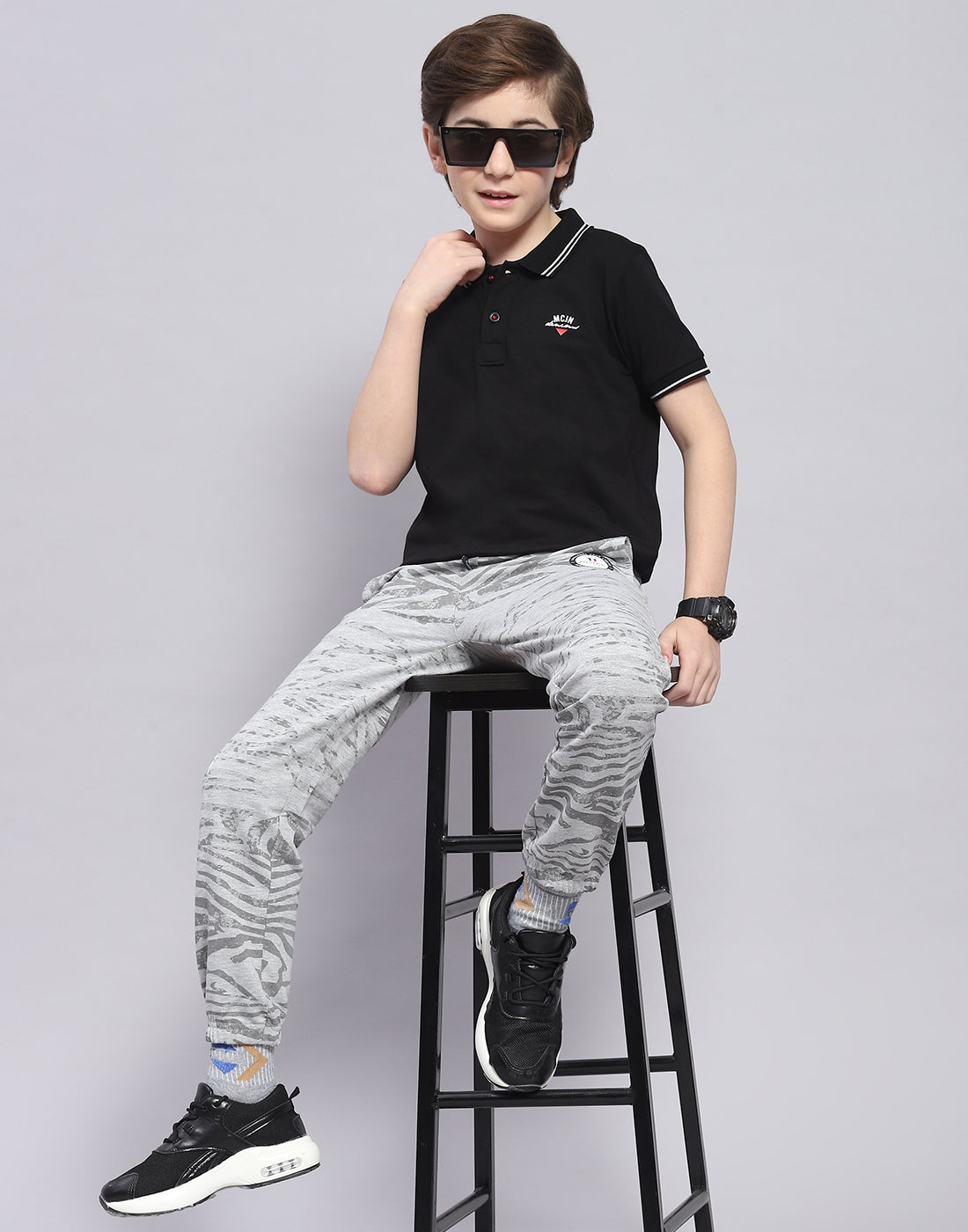 Boys Black Solid Polo Collar Half Sleeve T-Shirt