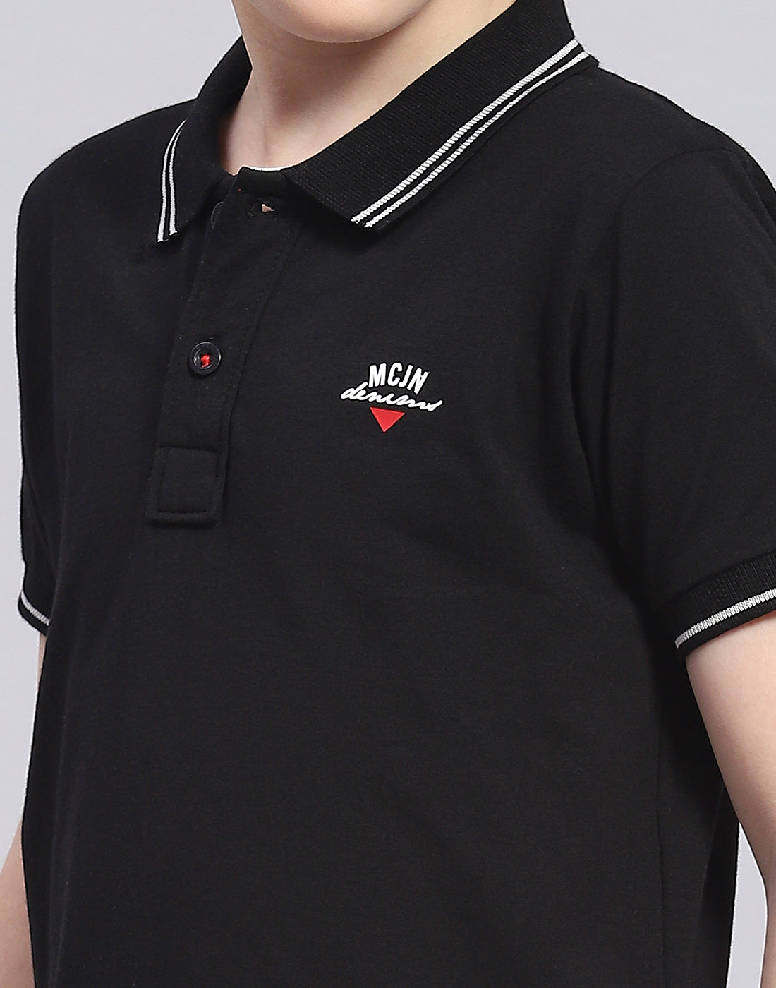 Boys Black Solid Polo Collar Half Sleeve T-Shirt