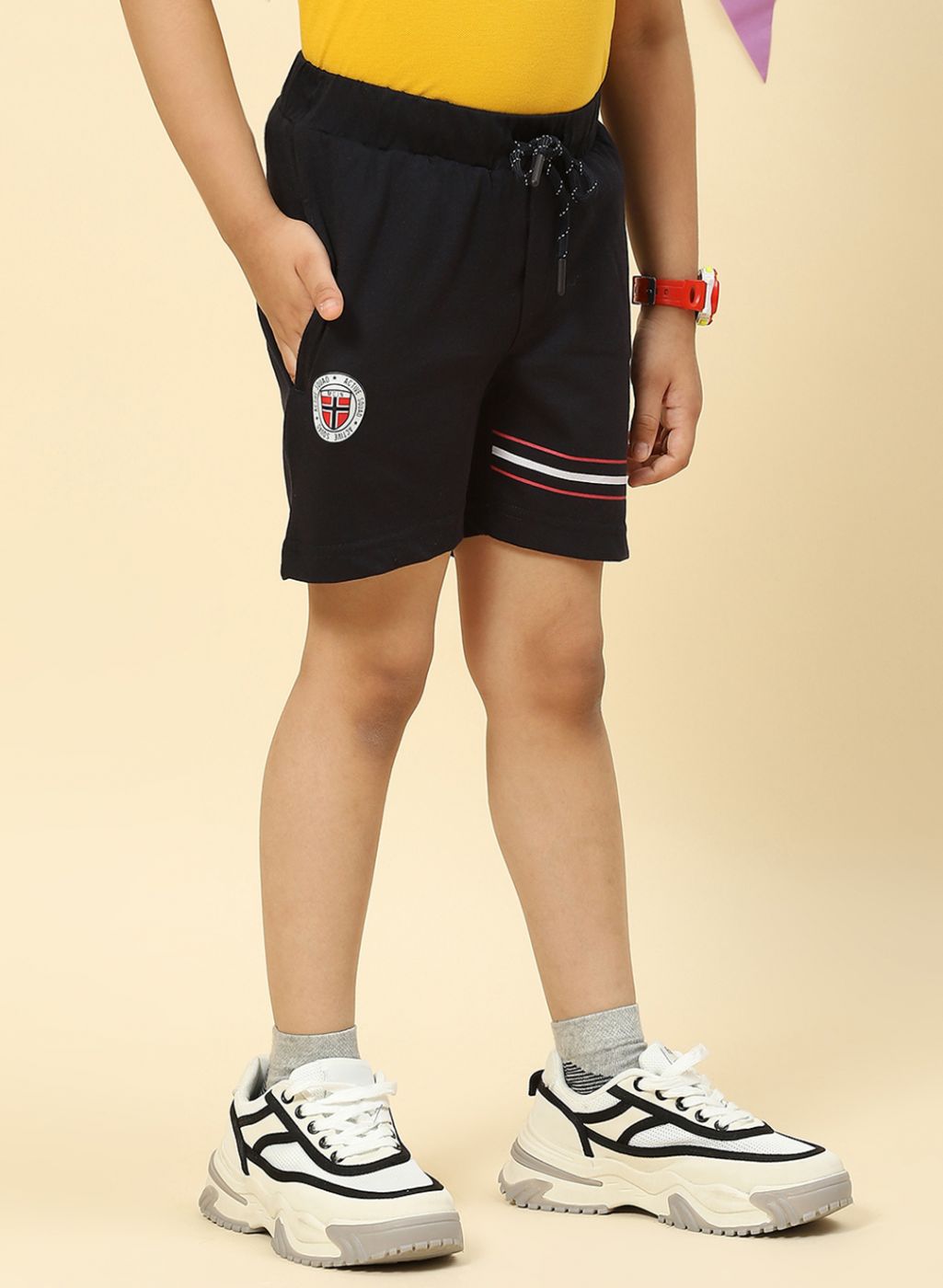 Boys NAvy Blue Printed Bermuda