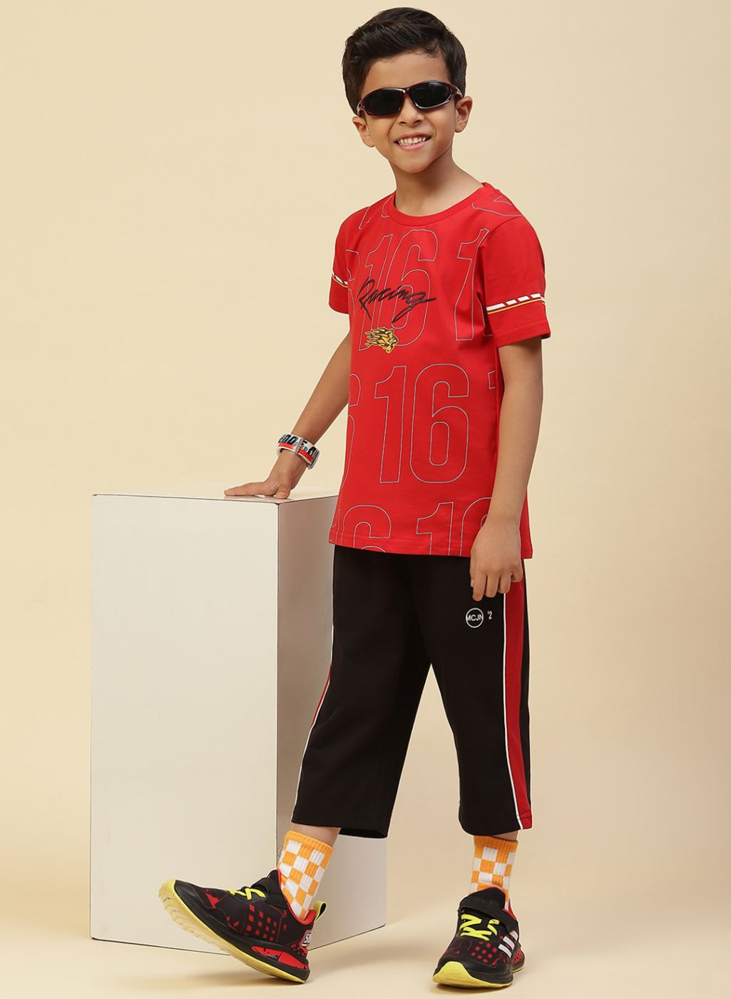 Boys Black Printed Capri