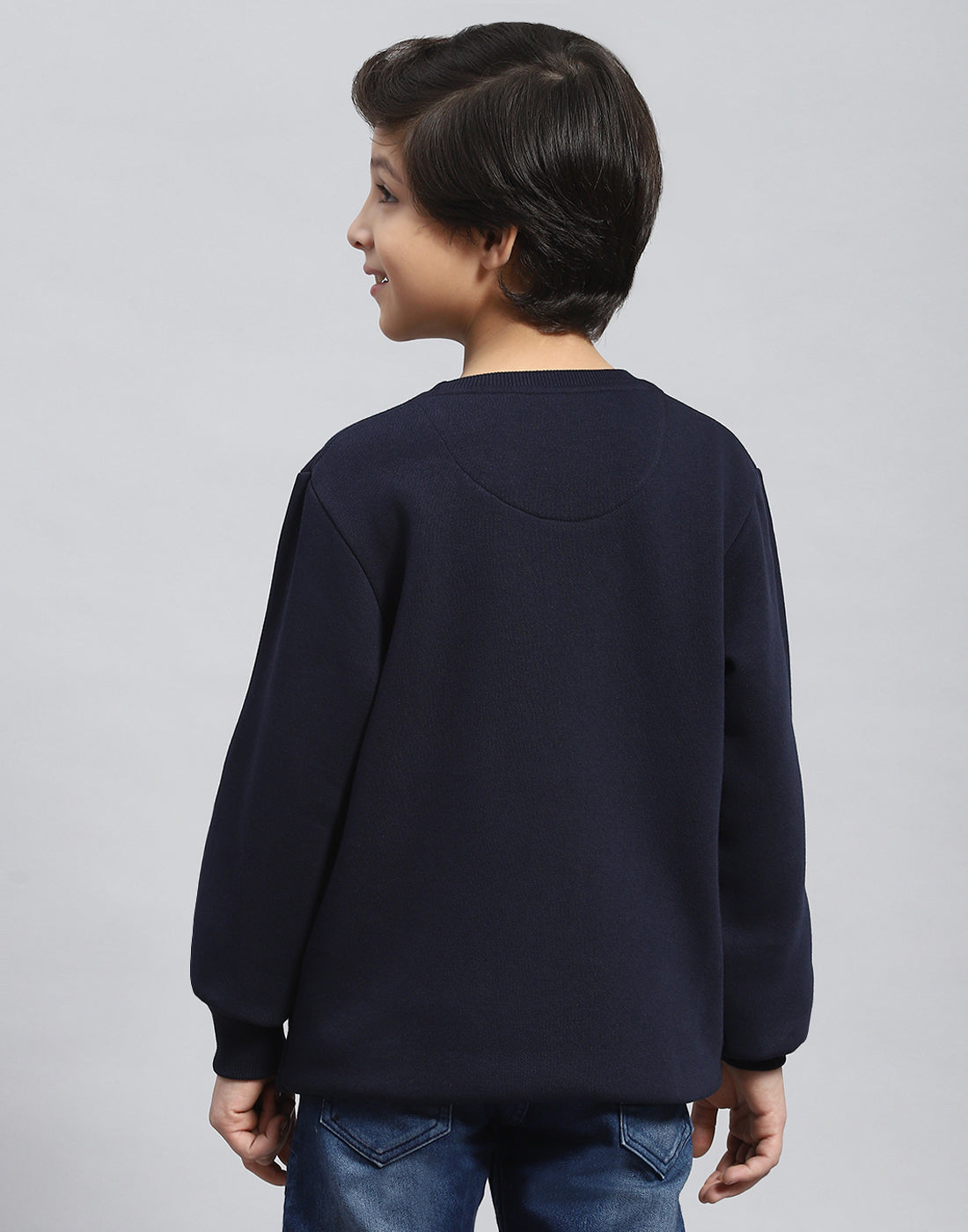 Boys Navy Blue Solid Round Neck Full Sleeve Sweatshirt