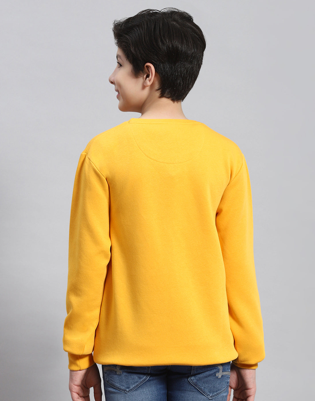 Boys Mustard Solid Round Neck Full Sleeve Sweatshirt