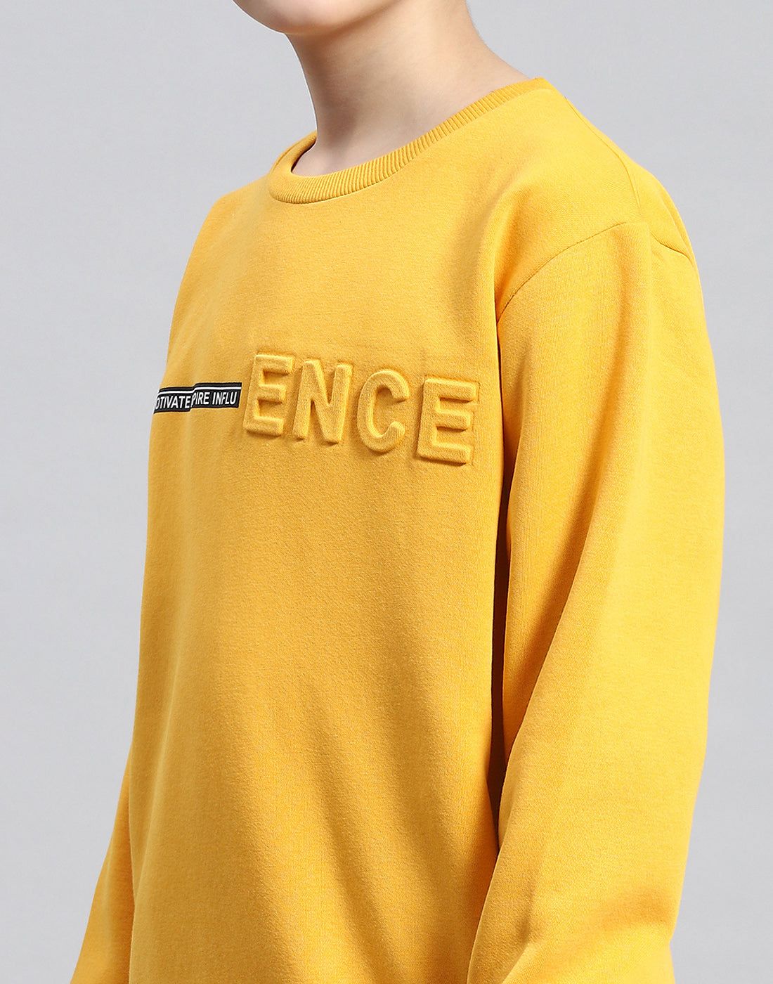 Boys Mustard Solid Round Neck Full Sleeve Sweatshirt