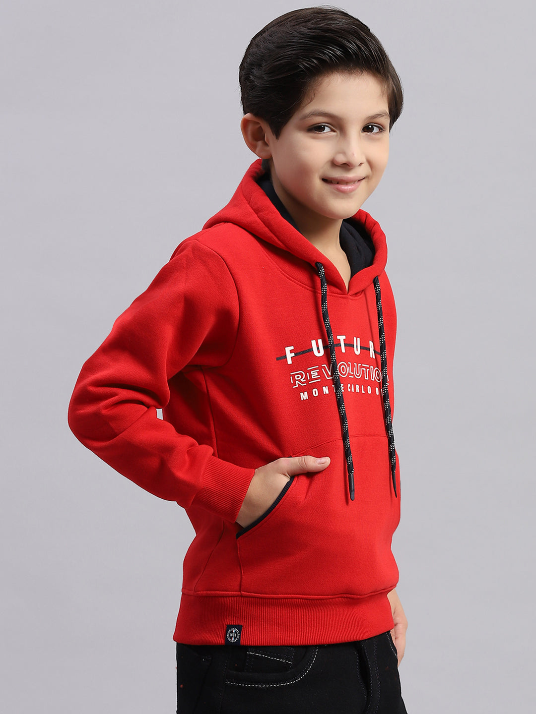 Boys Red Printed Round Neck Full Sleeve Sweatshirt