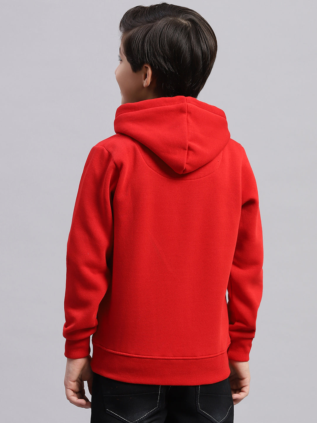 Boys Red Printed Round Neck Full Sleeve Sweatshirt