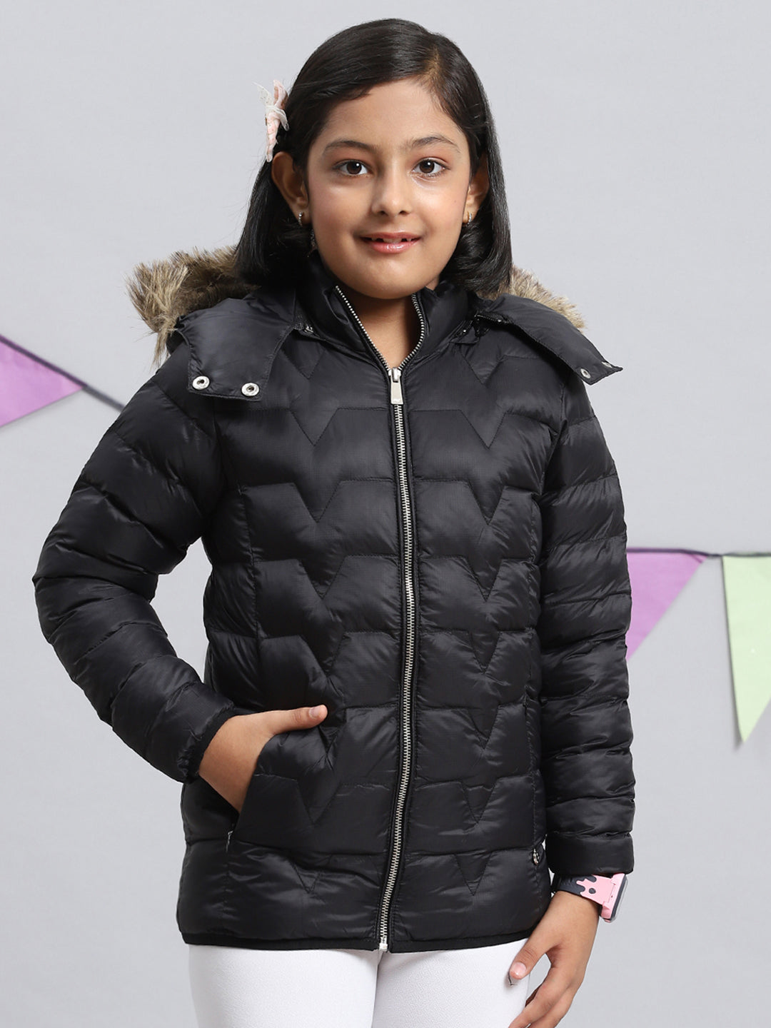 Girls Black Plain Jacket