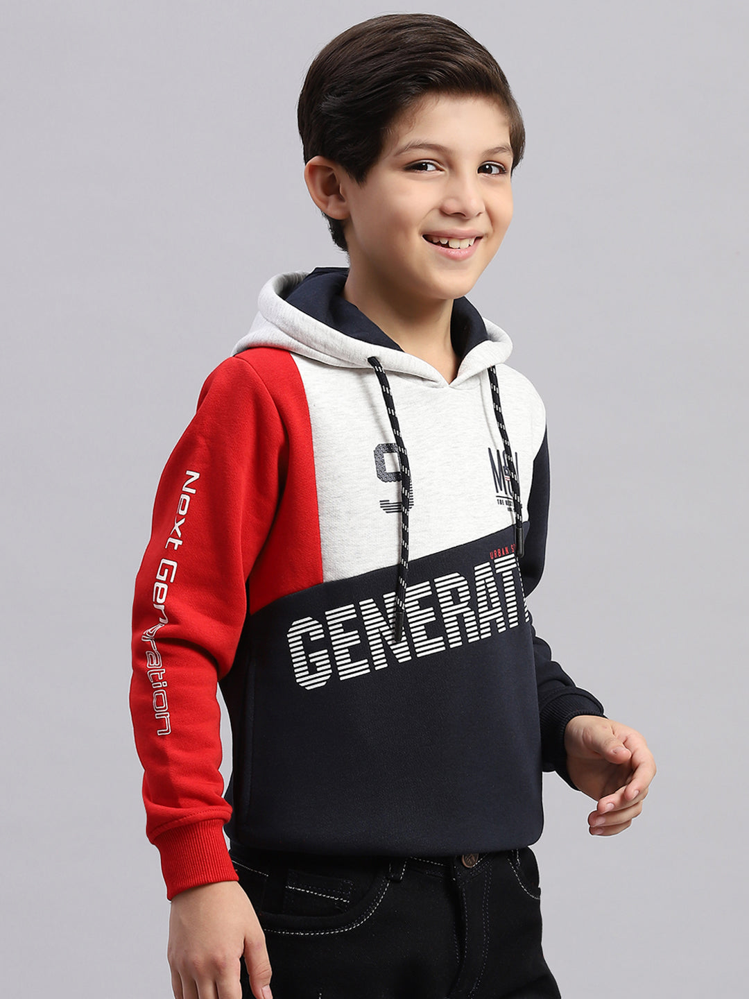 Boys Navy Blue Printed Round Neck Full Sleeve Sweatshirt