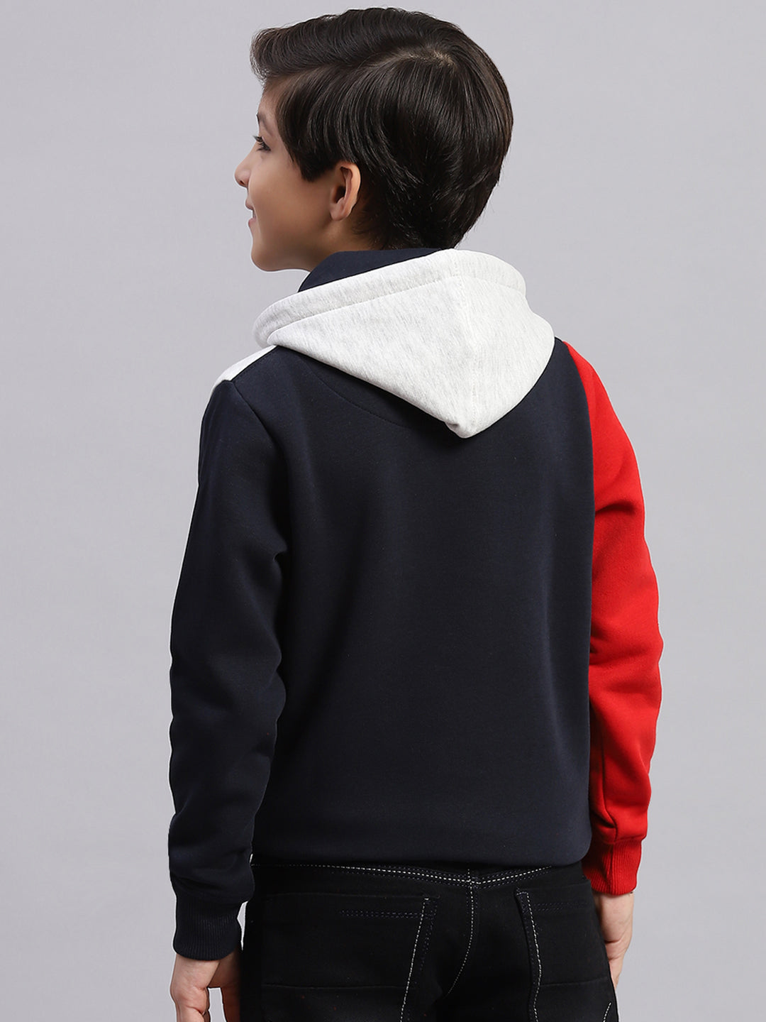 Boys Navy Blue Printed Round Neck Full Sleeve Sweatshirt