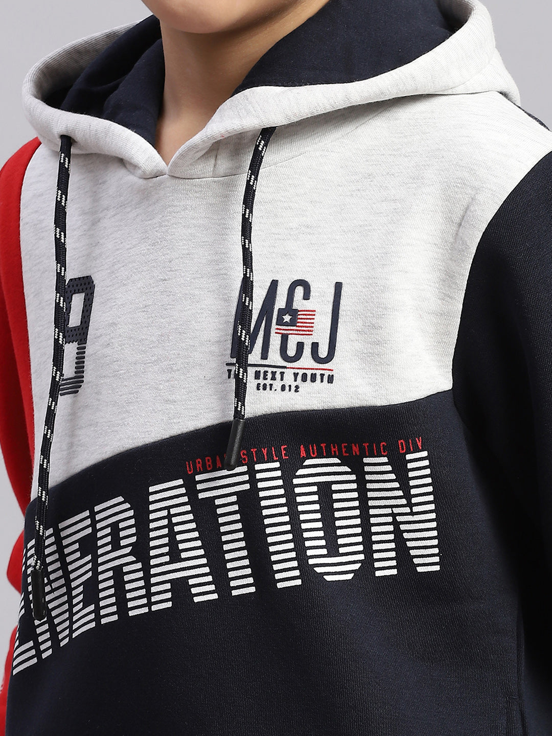 Boys Navy Blue Printed Round Neck Full Sleeve Sweatshirt