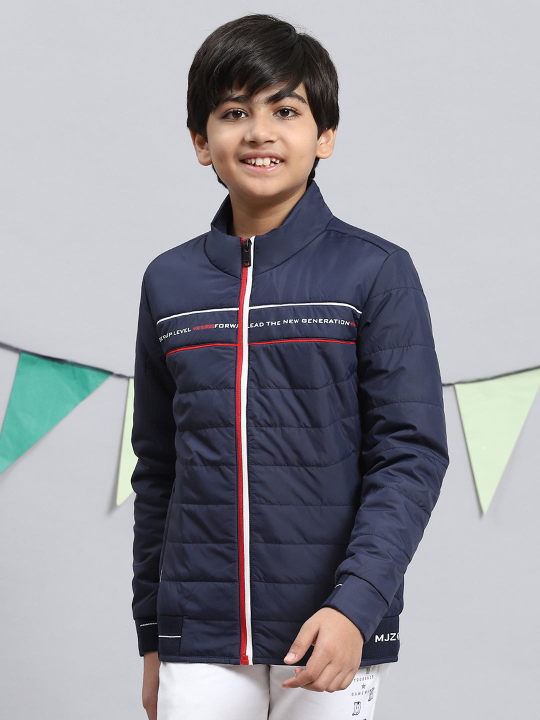 Boys Navy Blue Solid Jacket