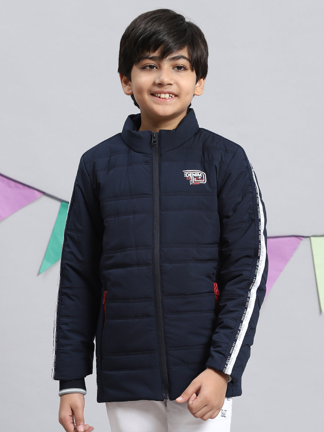 Boys Navy Blue Solid Jacket