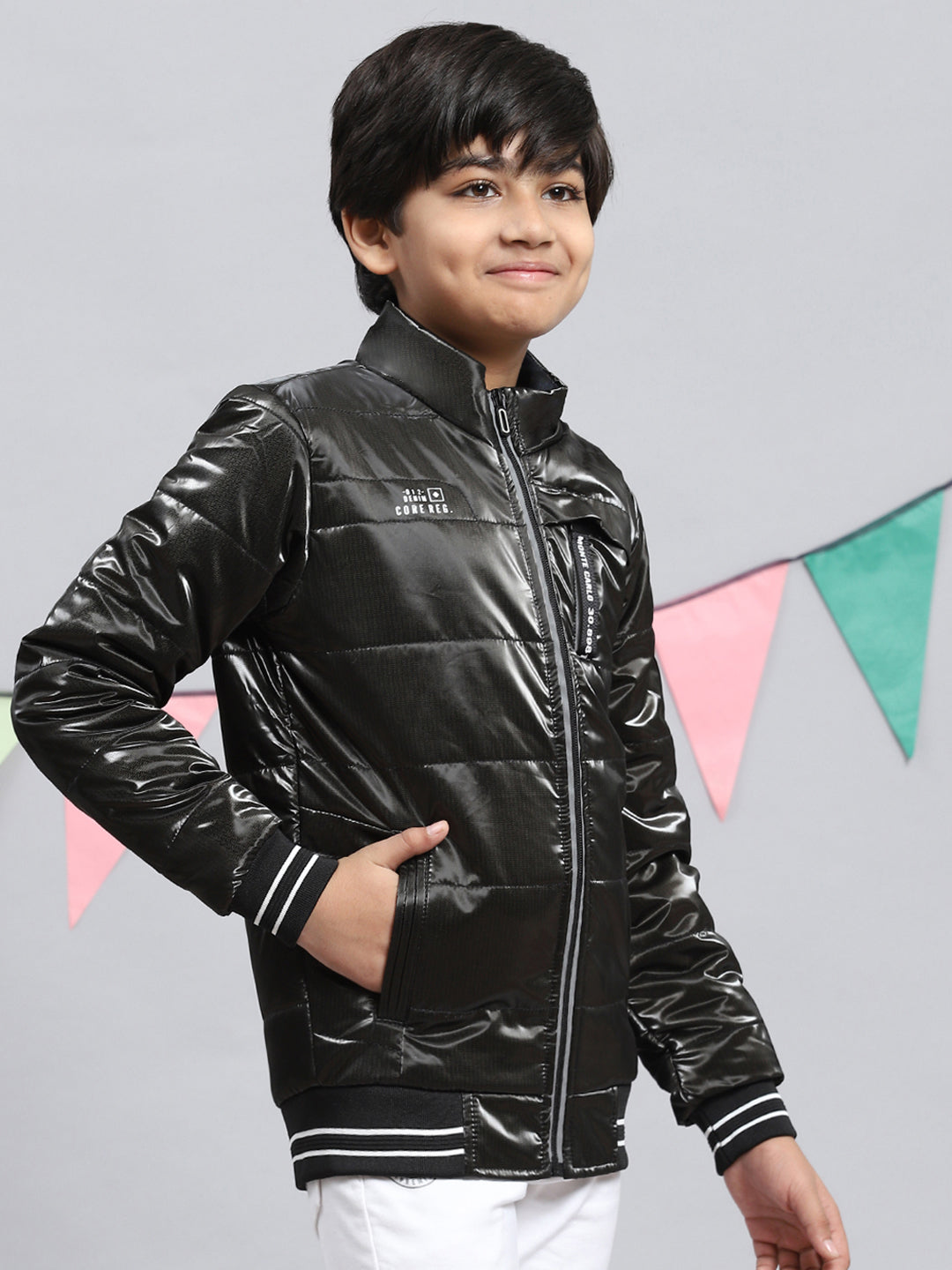 Boys Black Self Jacket