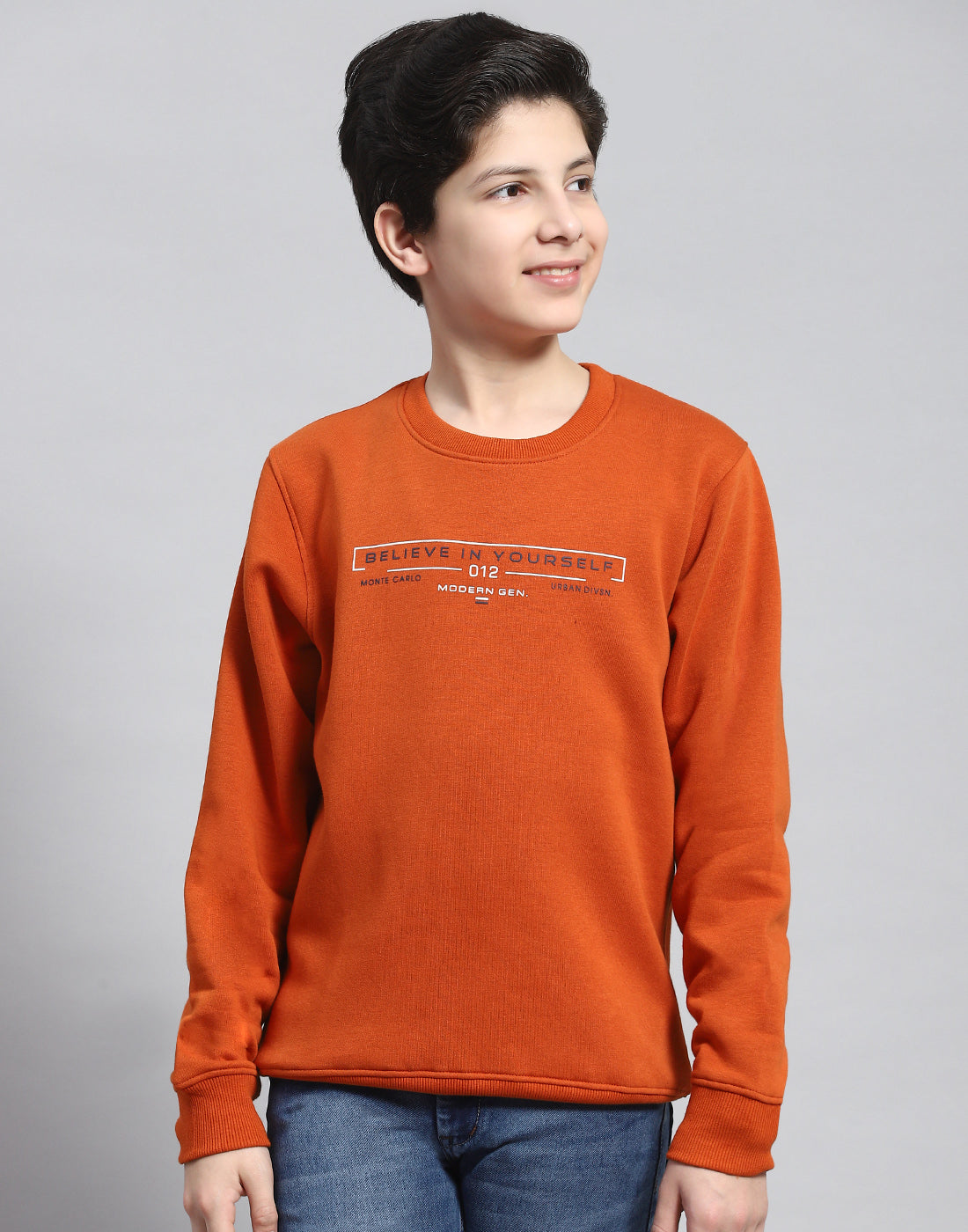 Boys Rust Printed Round Neck Full Sleeve Sweatshirt
