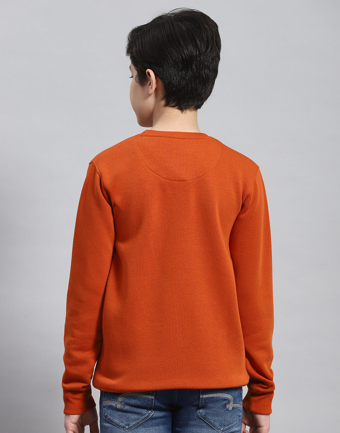 Boys Rust Printed Round Neck Full Sleeve Sweatshirt
