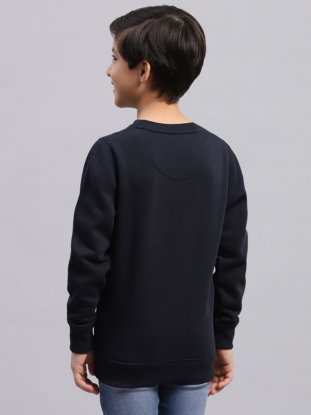 Boys Navy Blue Printed Round Neck Full Sleeve Sweatshirt