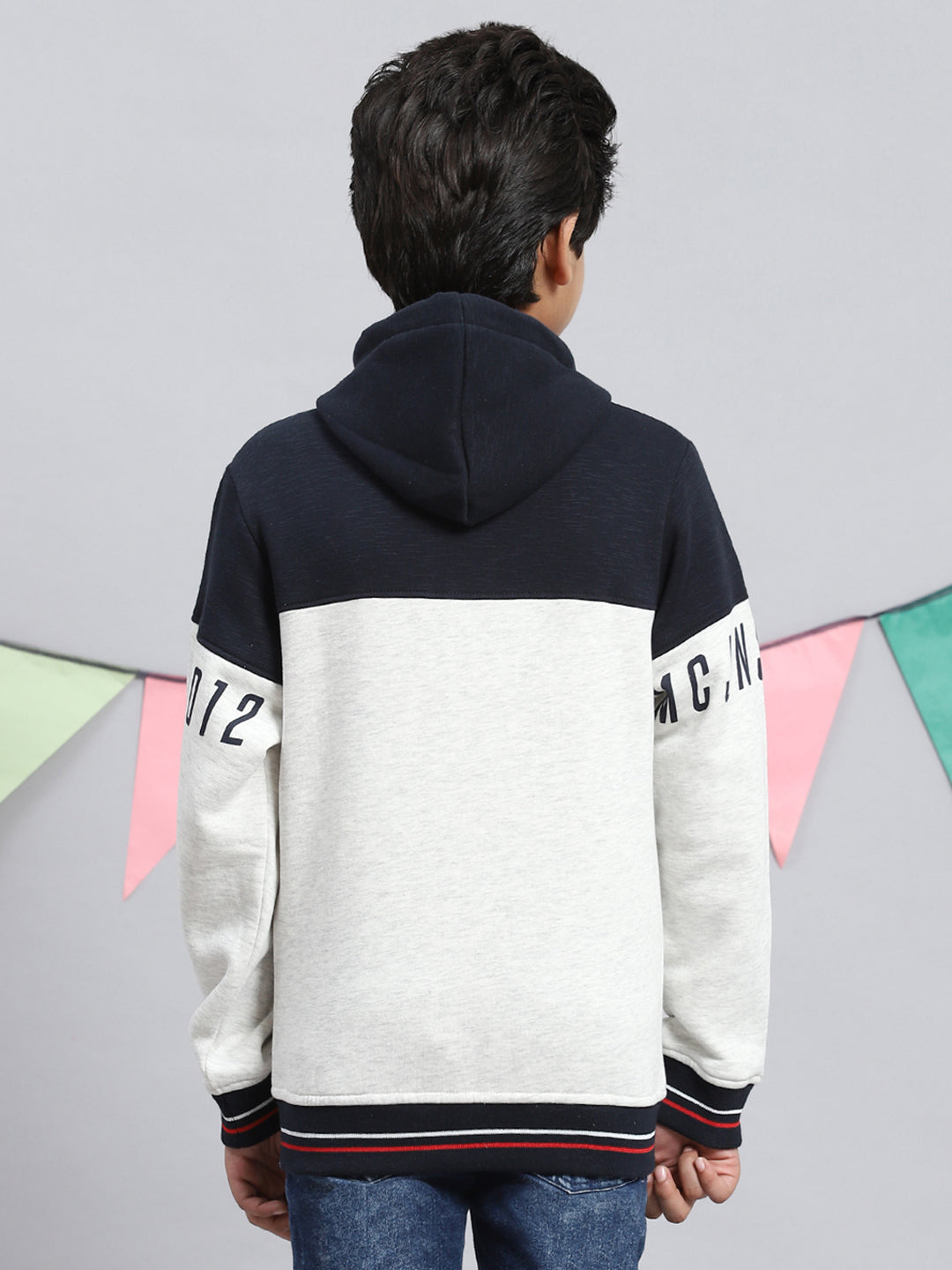 Boys Navy Blue & Grey Printed Sweatshirt