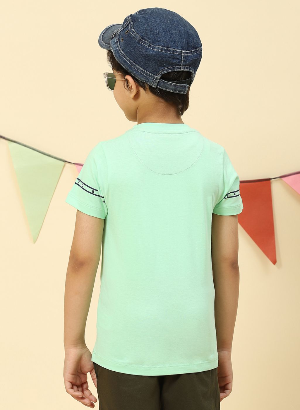 Boys Sea Green Printed T-Shirt