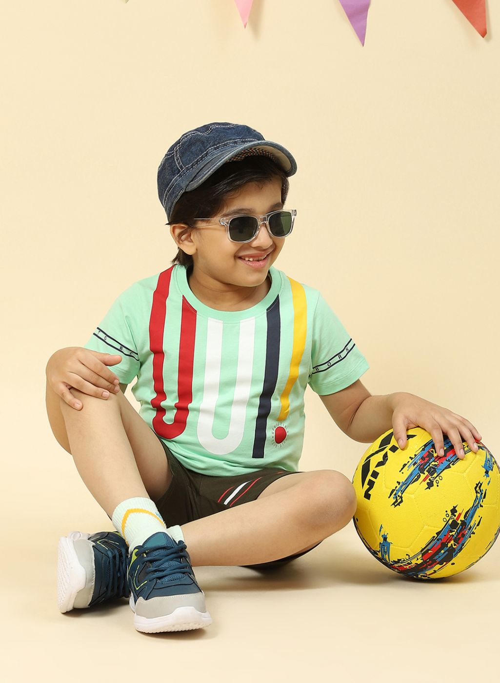 Boys Sea Green Printed T-Shirt