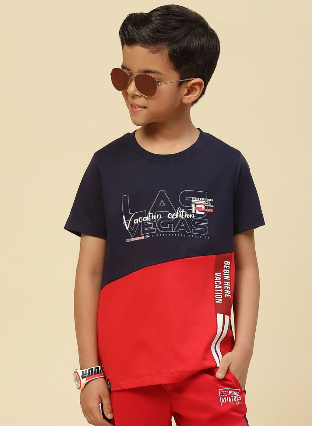 Nautinati Boys White Blue Printed T-Shirt With Trousers main image 1