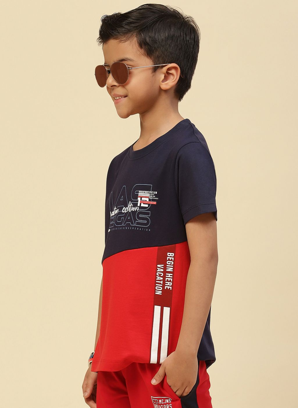 Boys Navy Blue Printed T-Shirt