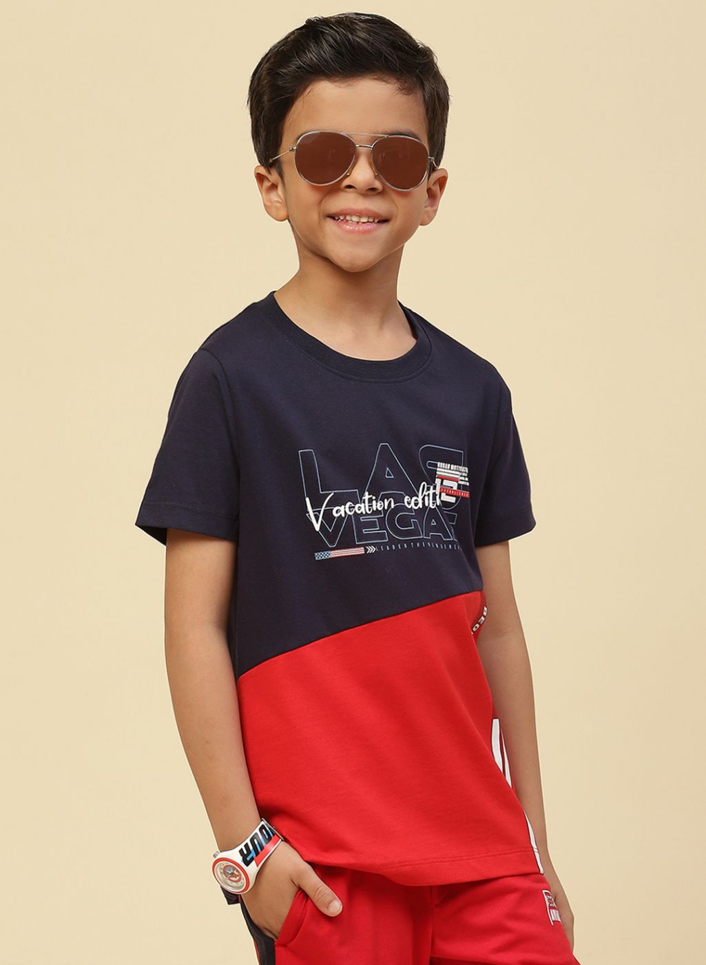 Boys Navy Blue Printed T-Shirt