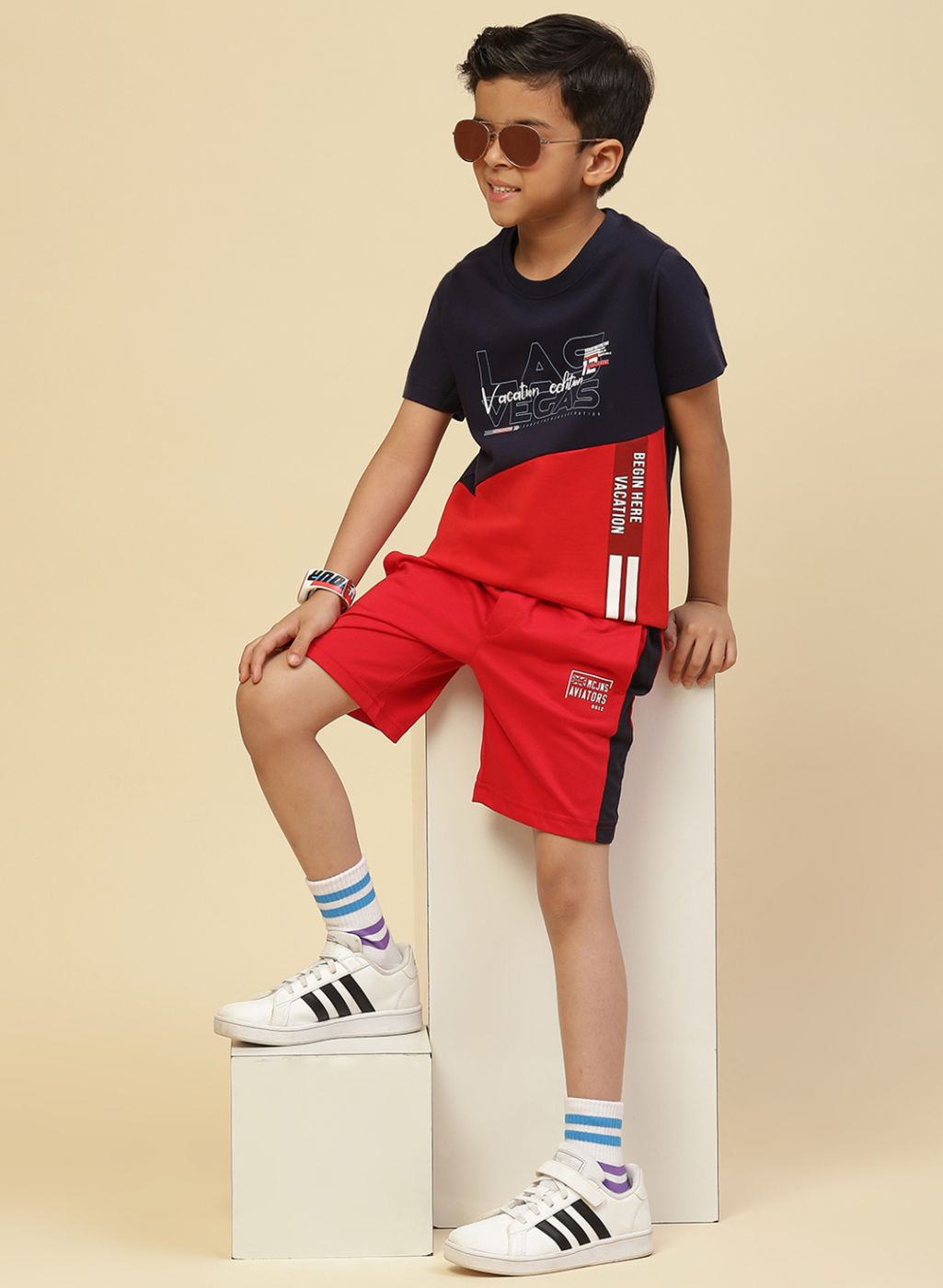 Boys Navy Blue Printed T-Shirt