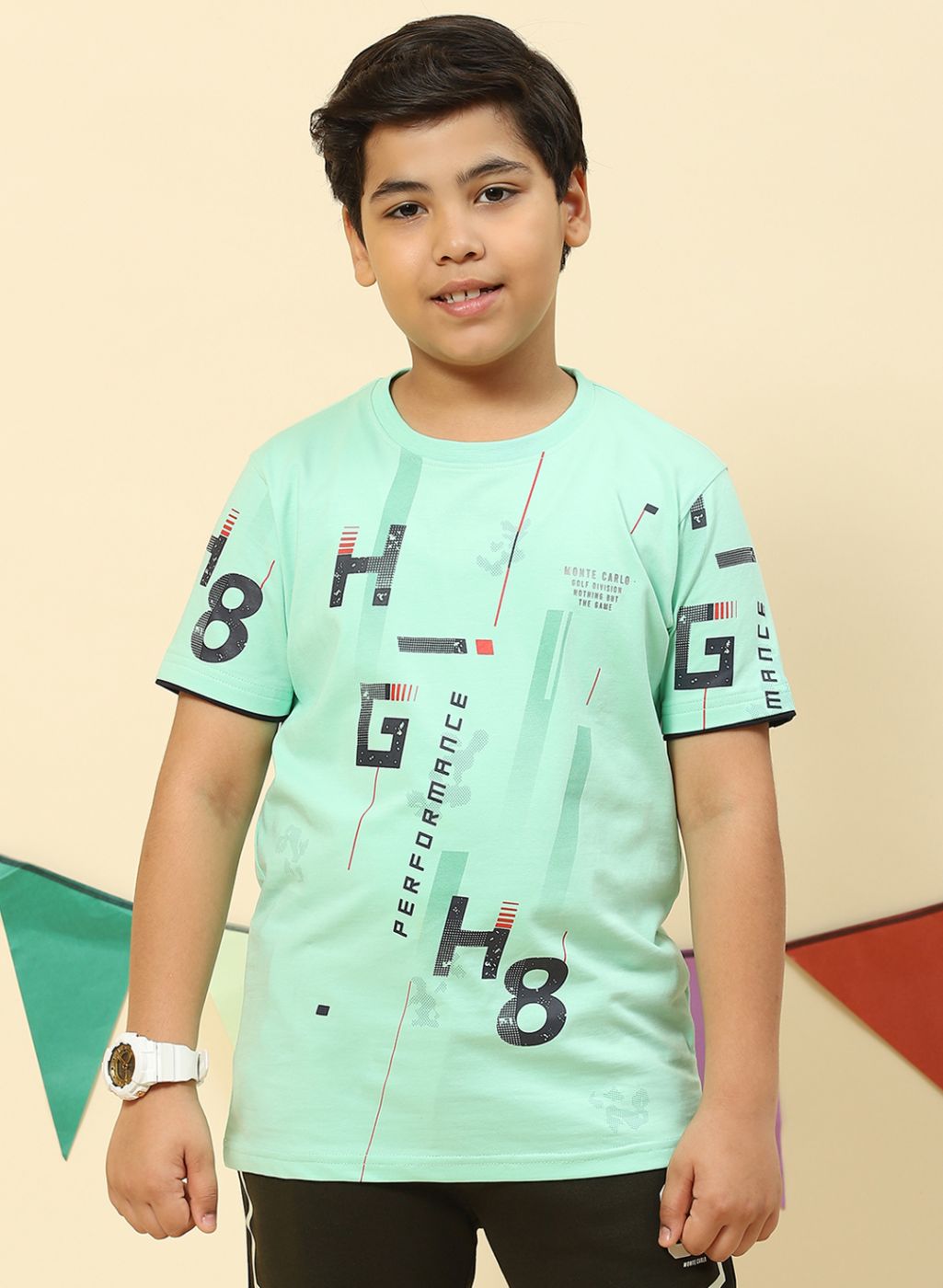 Boys Green Printed T-Shirt