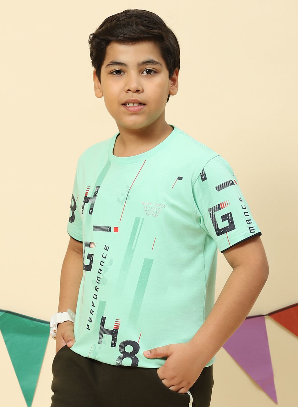 Boys Green Printed T-Shirt